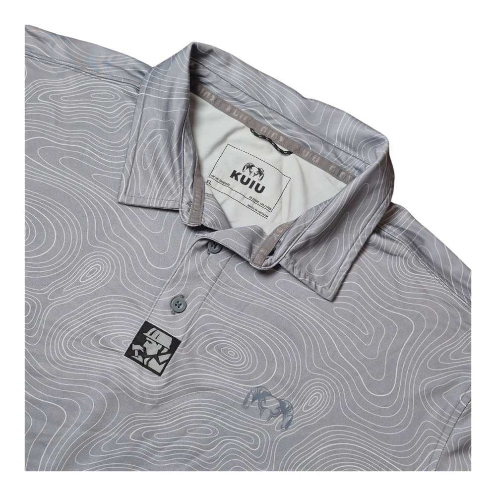 KUIU Mens XL Performance Polo Shirt Gray Topographic Camo Hunting Stretch